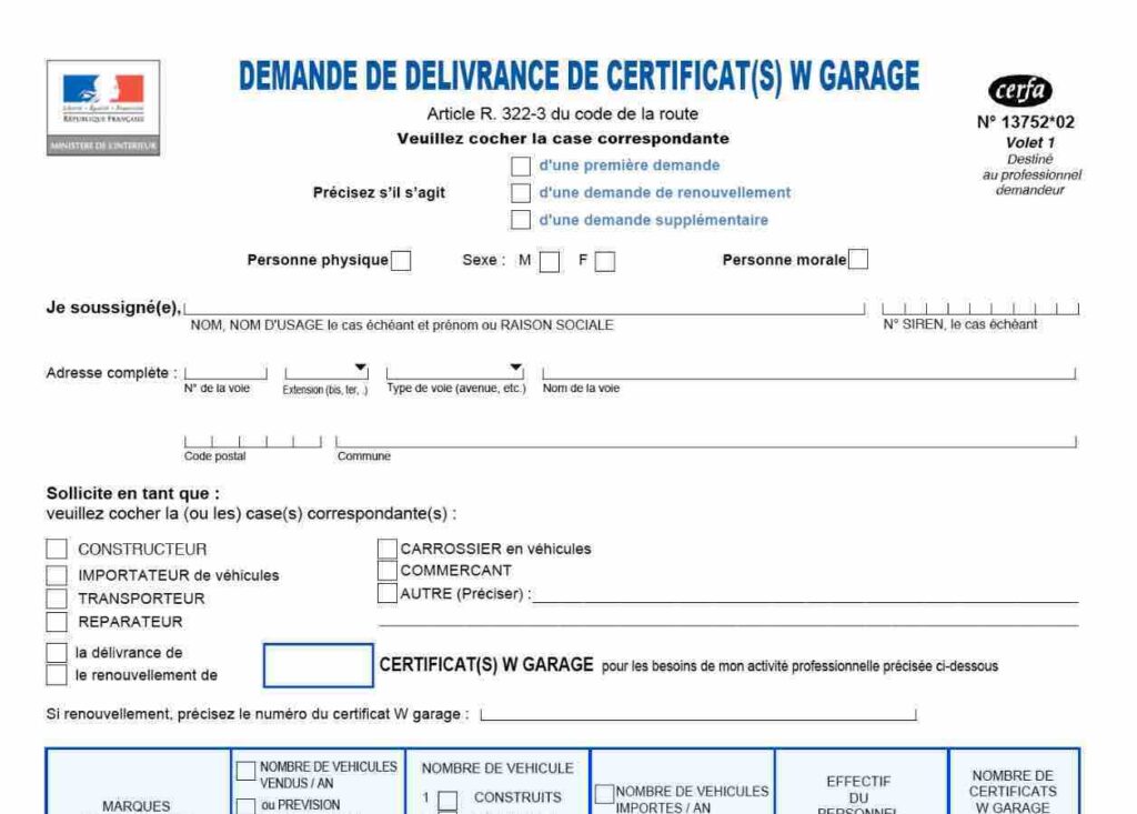 Demande de certificat W Garage